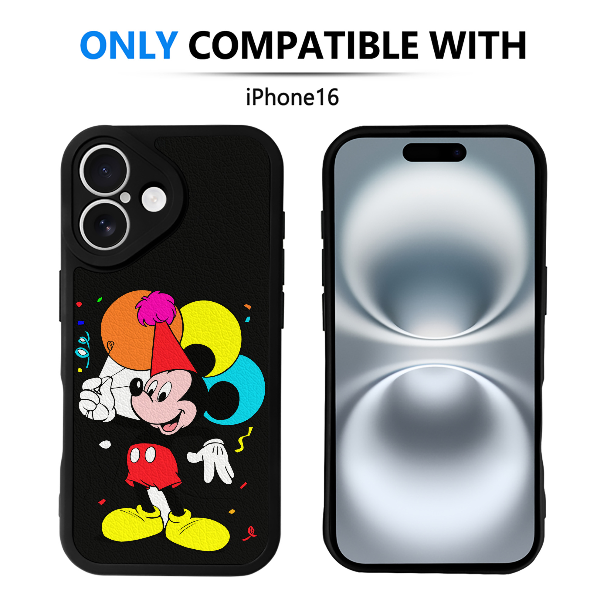 （画像用） ミッキーマウス Mickey Mouse 【iPhone 16シリーズ対応】シリコンスマホケース（レザー調） 材質：シリコン